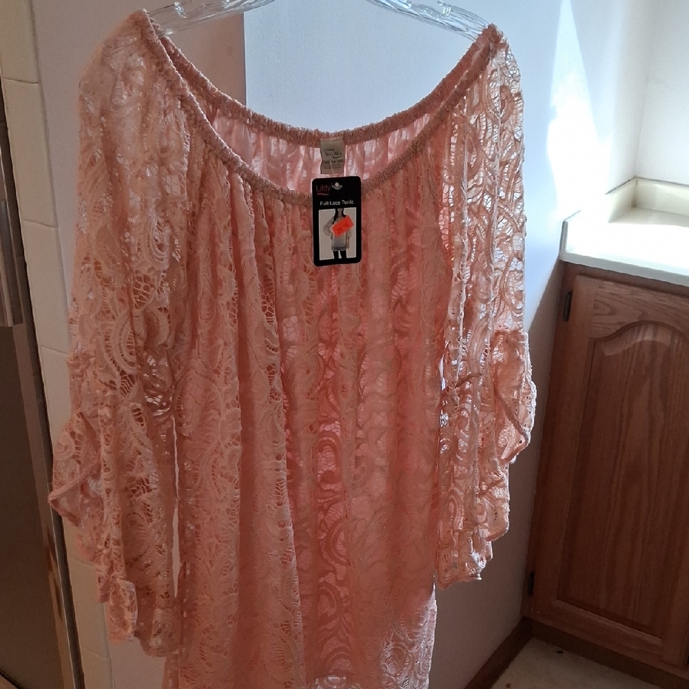 WinWin Peach Lace Boho Off-Shoulder Tunic
